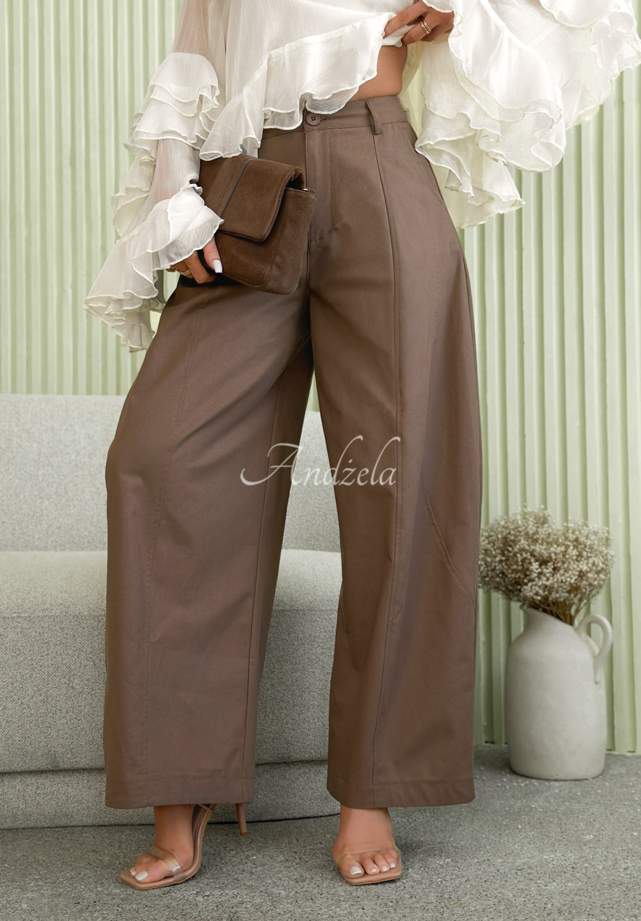 Serenella camel linen balloon pants