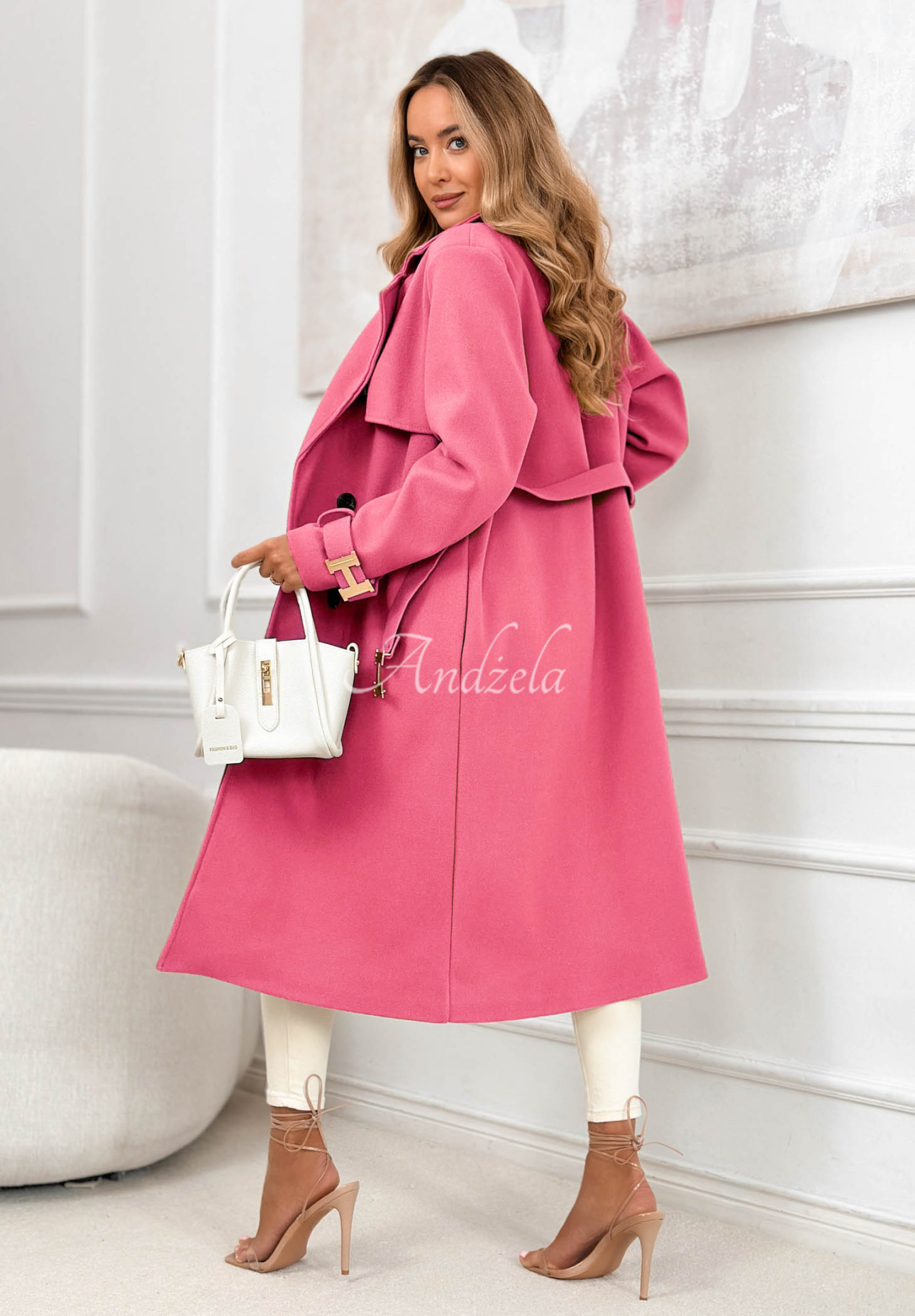 Long double-breasted coat with belt Changing Of Seasons pink