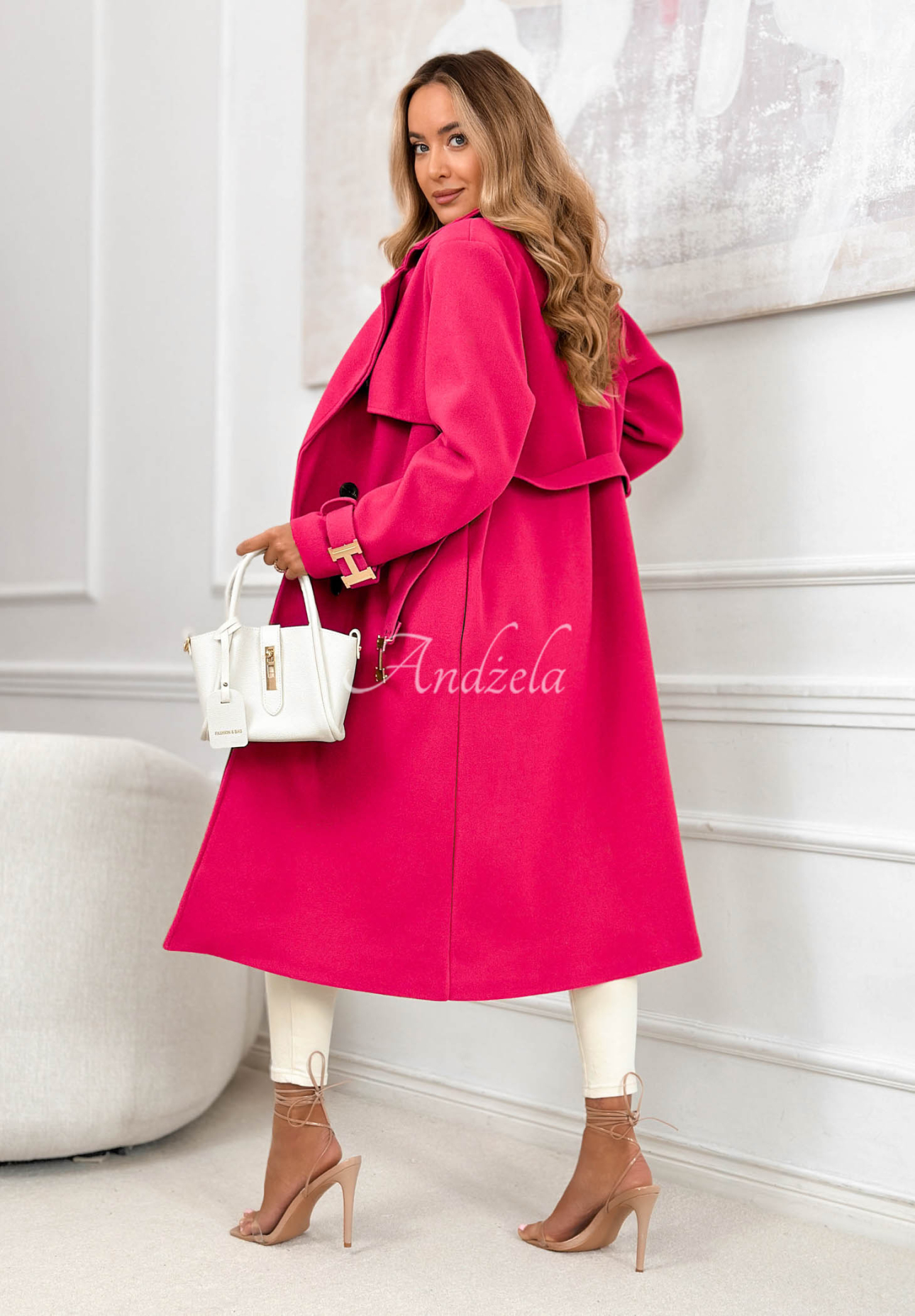 Long double-breasted coat with belt Changing Of Seasons fuchsia