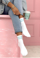 Długie skarpetki z paskami Brianna biało-błękitne