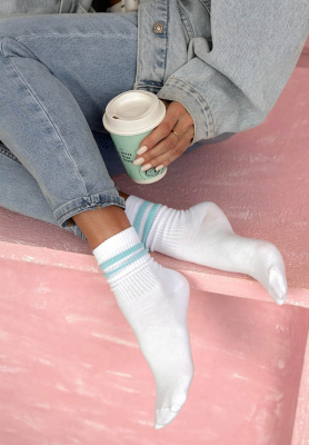 Brianna long socks with stripes, white and blue