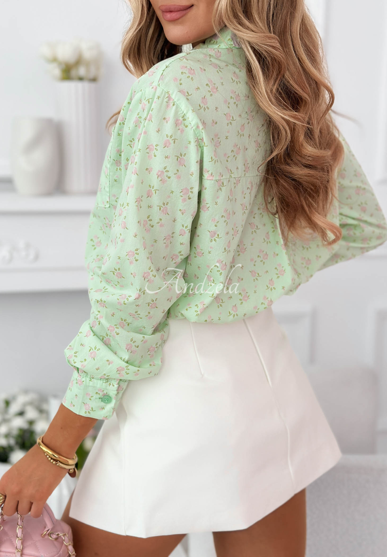 Marbella mint floral cotton shirt