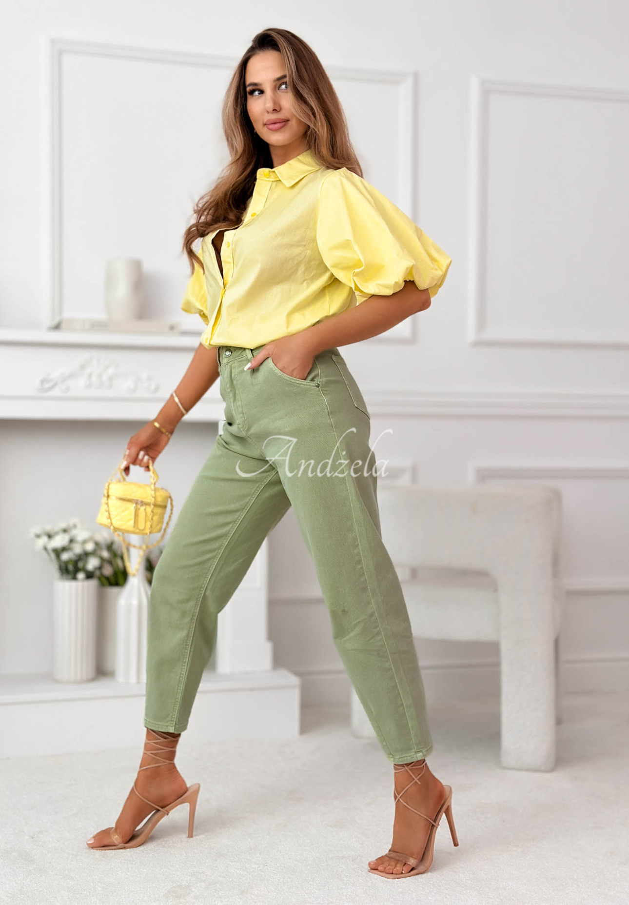 Jane yellow cotton shirt with puffed sleeves