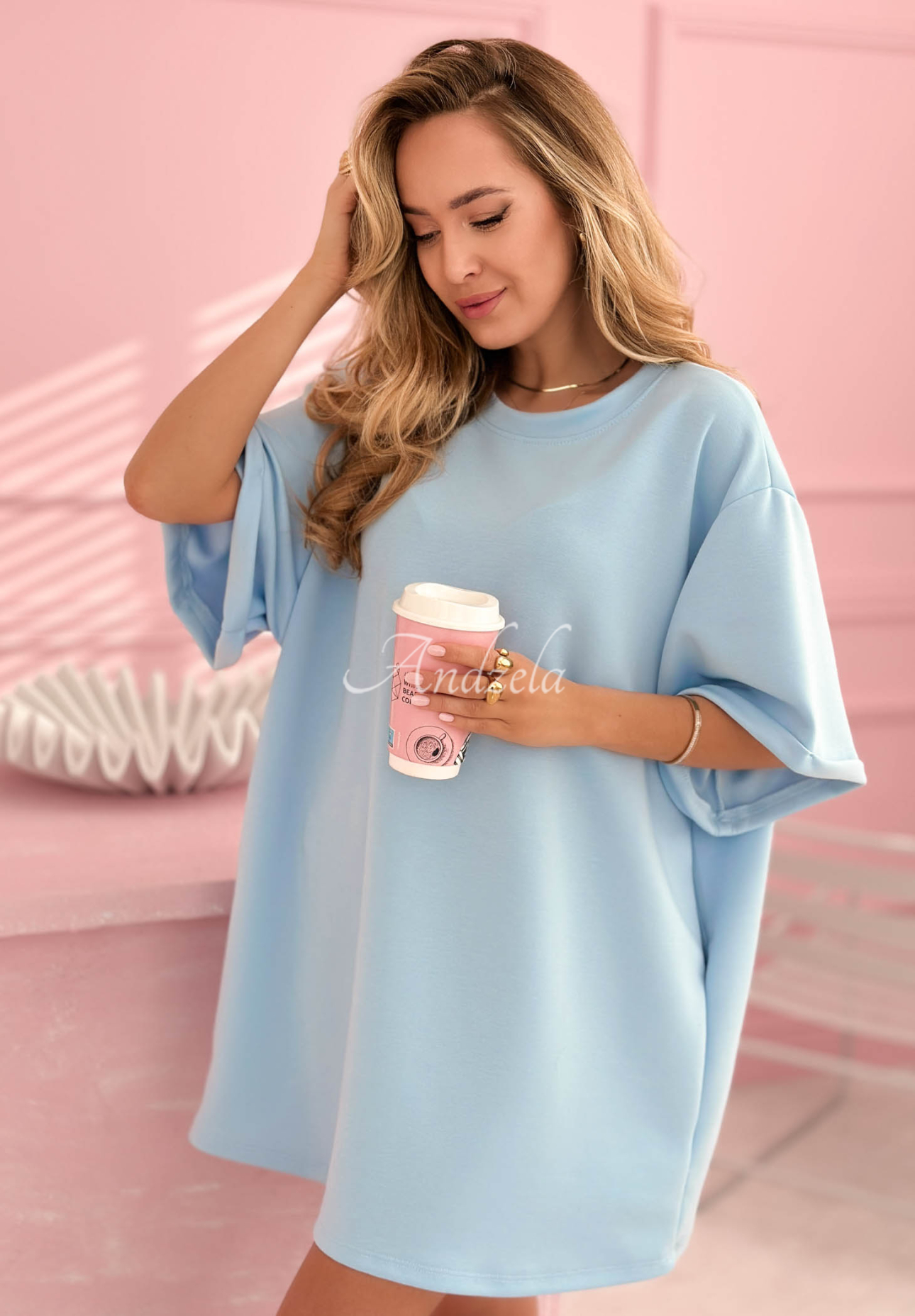 Długi T-shirt tunika masełko z wiskozą Base Babe niebieski