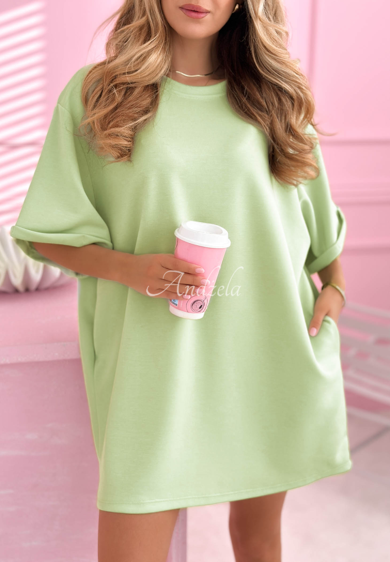 Long tunic T-shirt in butter yellow with viscose Base Babe pistachio