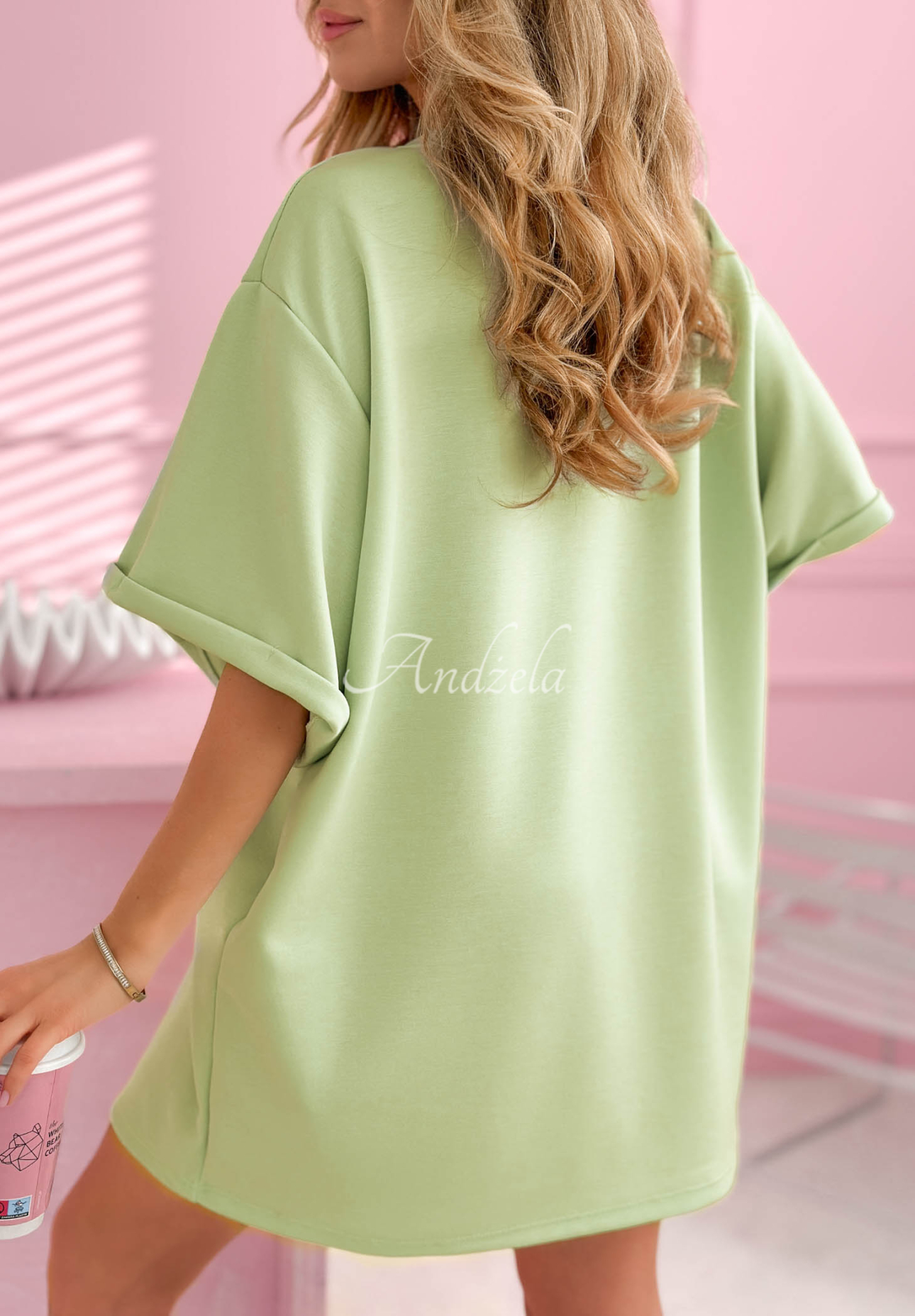 Długi T-shirt tunika masełko z wiskozą Base Babe pistacjowy