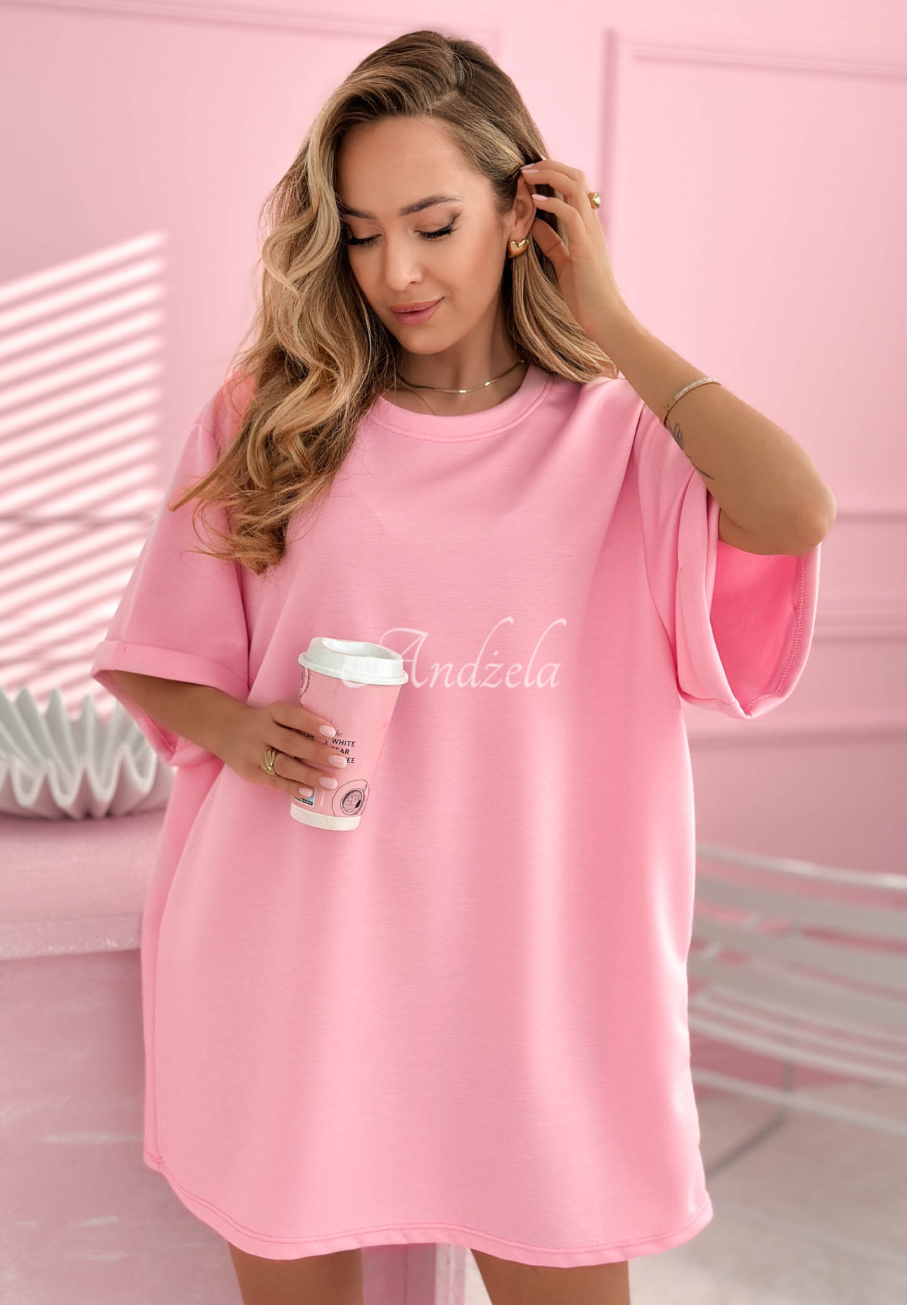 Long tunic T-shirt in butter yellow with viscose Base Babe pink