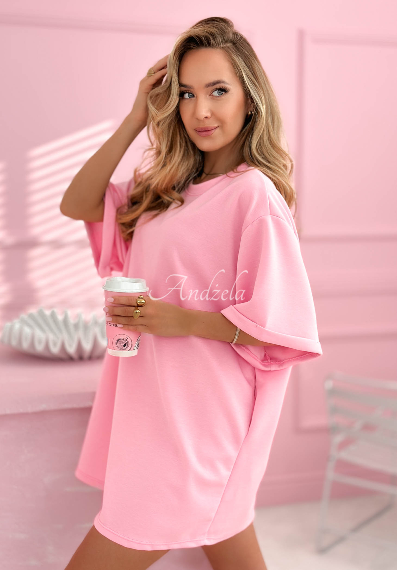 Long tunic T-shirt in butter yellow with viscose Base Babe pink