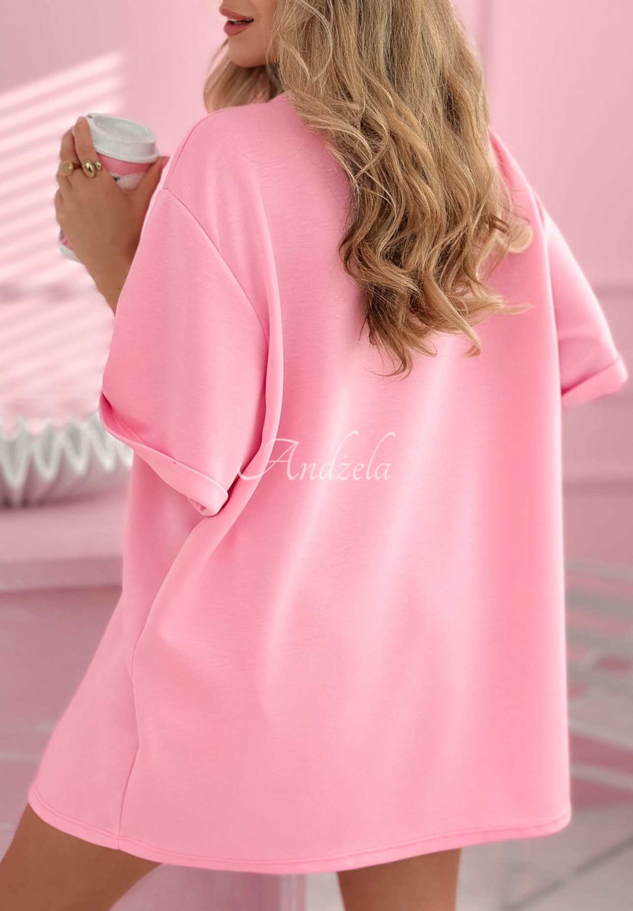 Long tunic T-shirt in butter yellow with viscose Base Babe pink