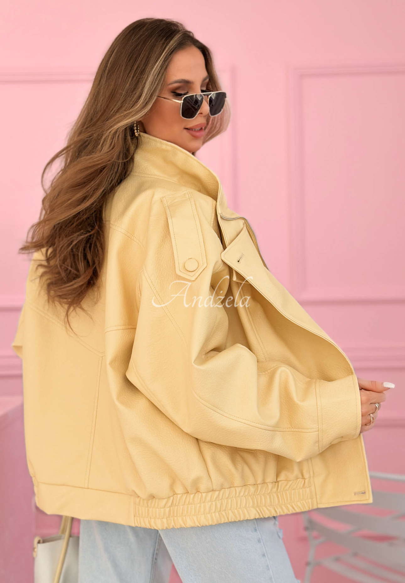 Skórzana kurtka bomberka Messy żółta