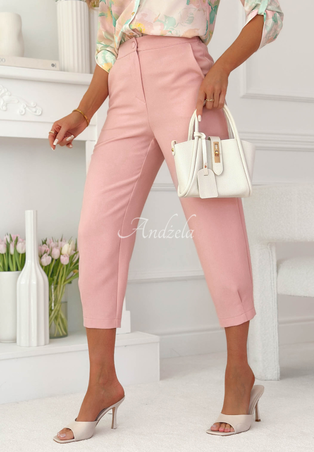 Eleganckie spodnie cygaretki z wiskozy Laura pudrowy r&oacute;ż