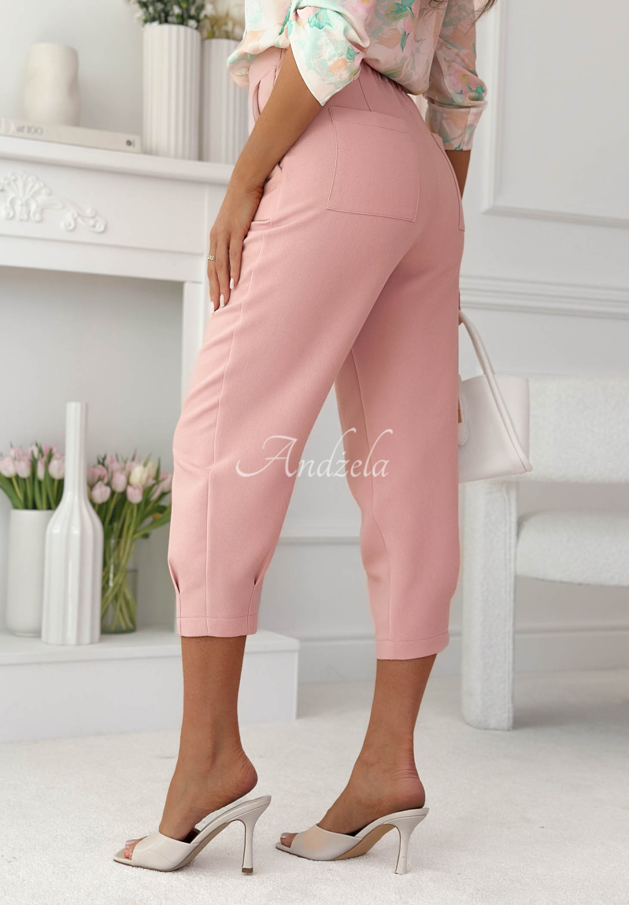 Elegant Laura powder pink viscose cigarette pants