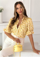 Kwiecista koszula z bufkami Jordyn pistacjowa
