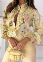 Kwiecista koszula z żabotem Miriam pistacjowa
