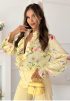 Kwiecista koszula z żabotem Miriam pistacjowa