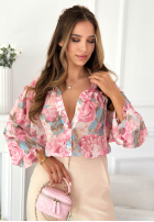 Wzorzysta koszula z falbankami Annette różowa