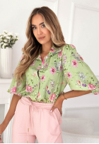 Kwiecista koszula z bufkami Dakota pistacjowa