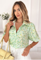 Kwiecista koszula z bufkami Jordyn pistacjowa