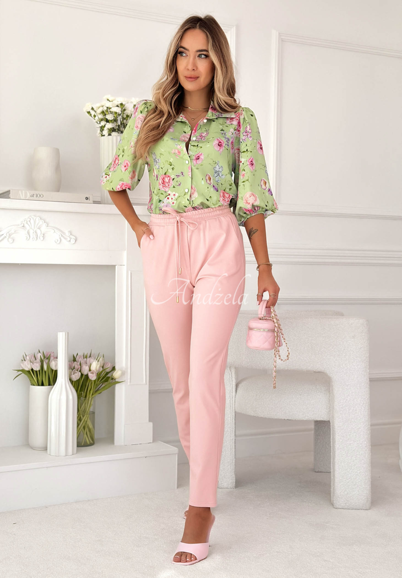 Materiałowe spodnie z wiskozy Do You Remember pudrowy róż