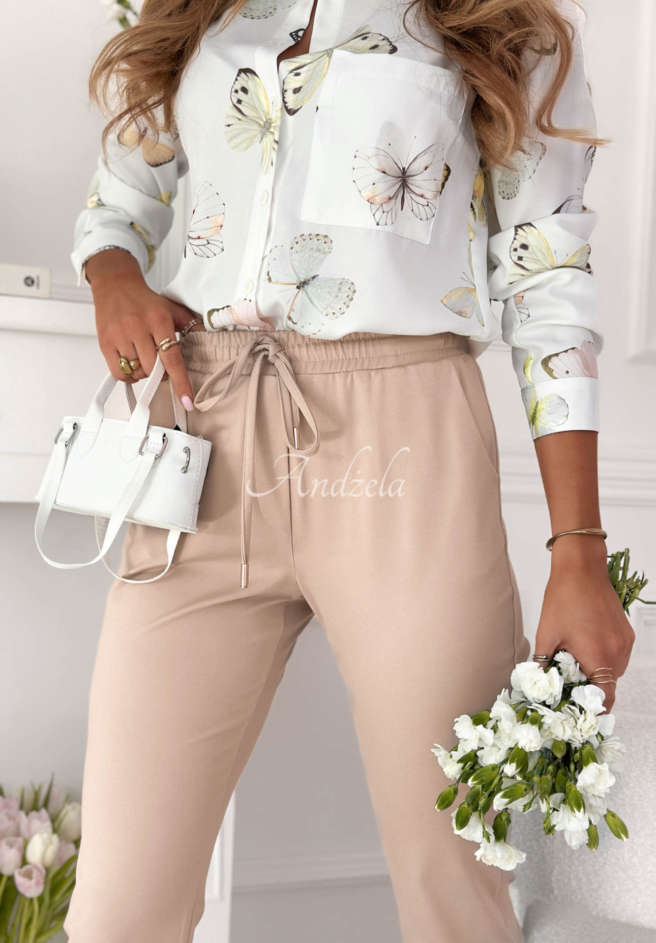 Materiałowe spodnie z wiskozy Do You Remember beżowe