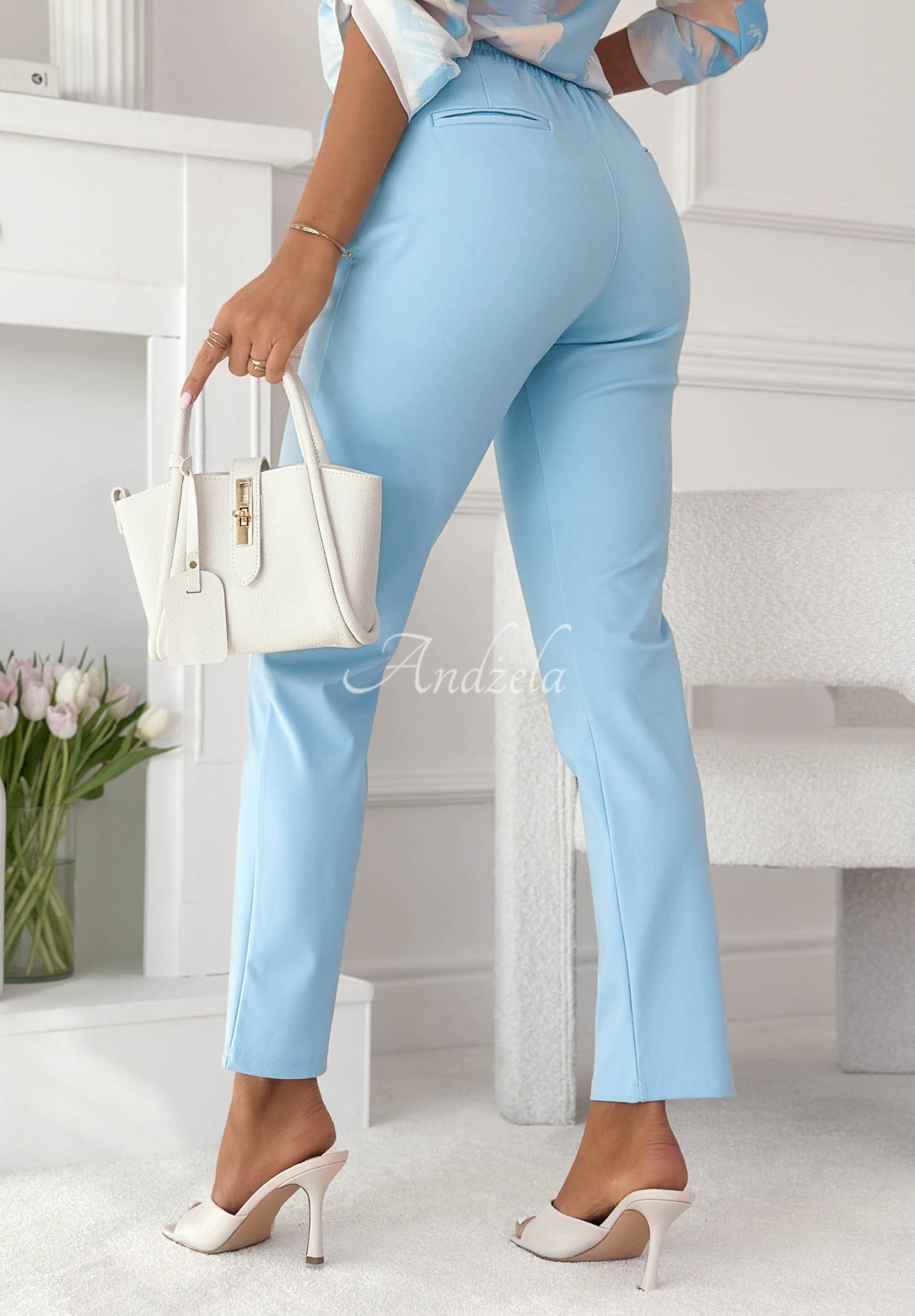 Materiałowe spodnie z wiskozy Do You Remember błękitne