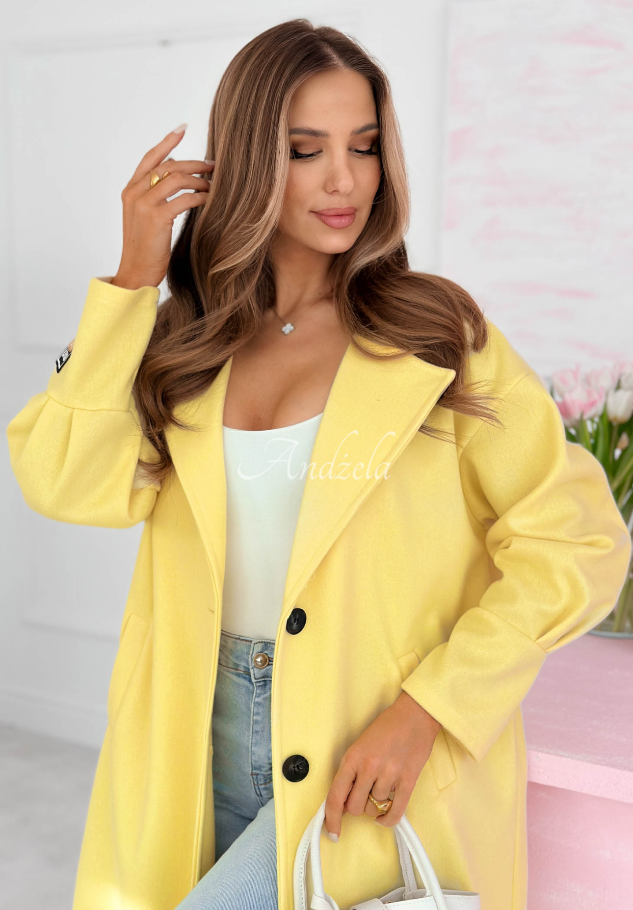 Long coat with Janette collar, yellow