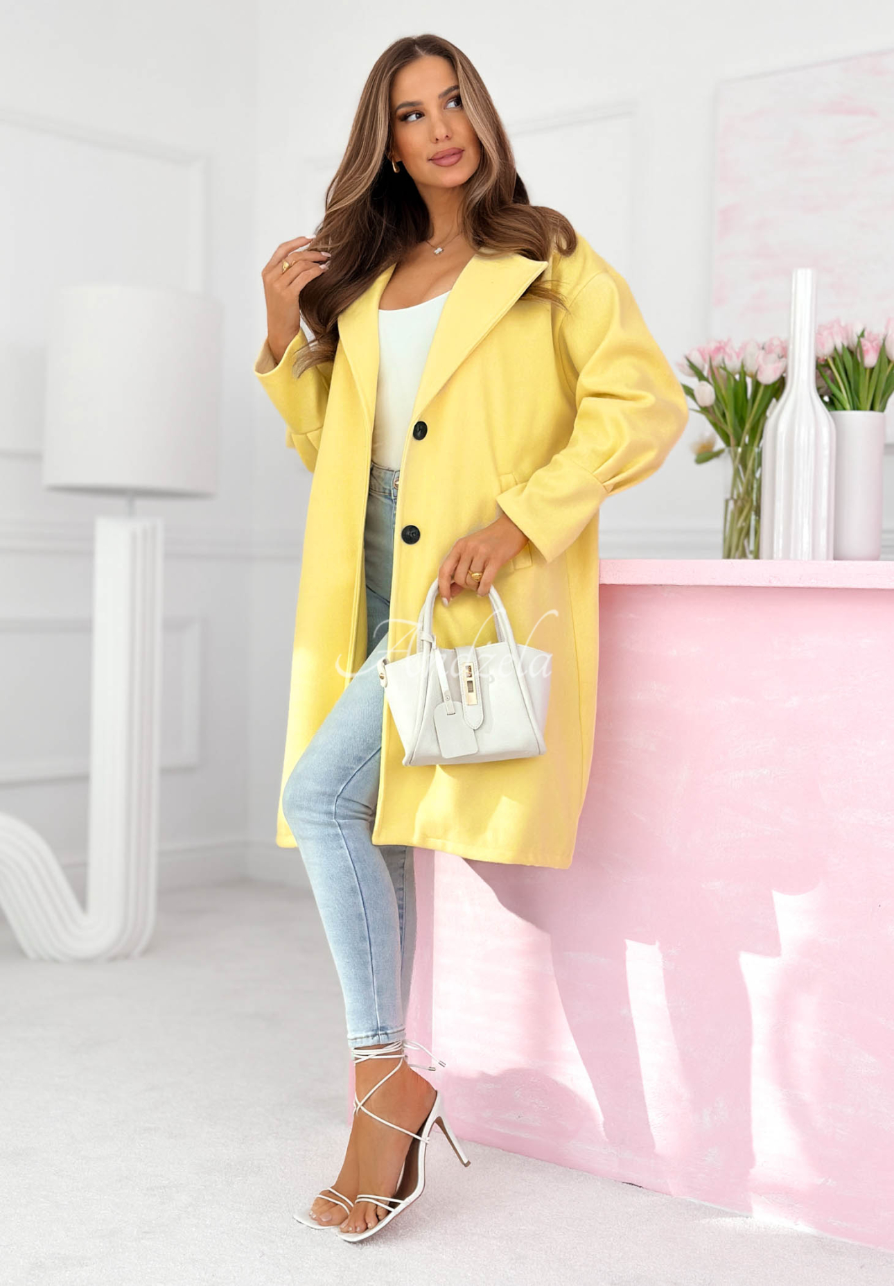 Long coat with Janette collar, yellow