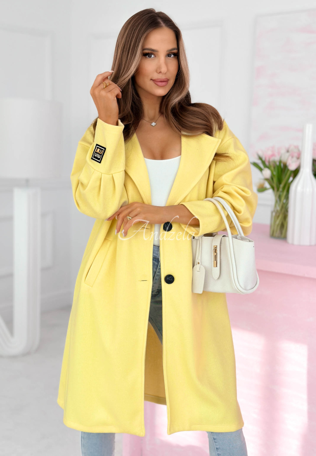 Long coat with Janette collar, yellow