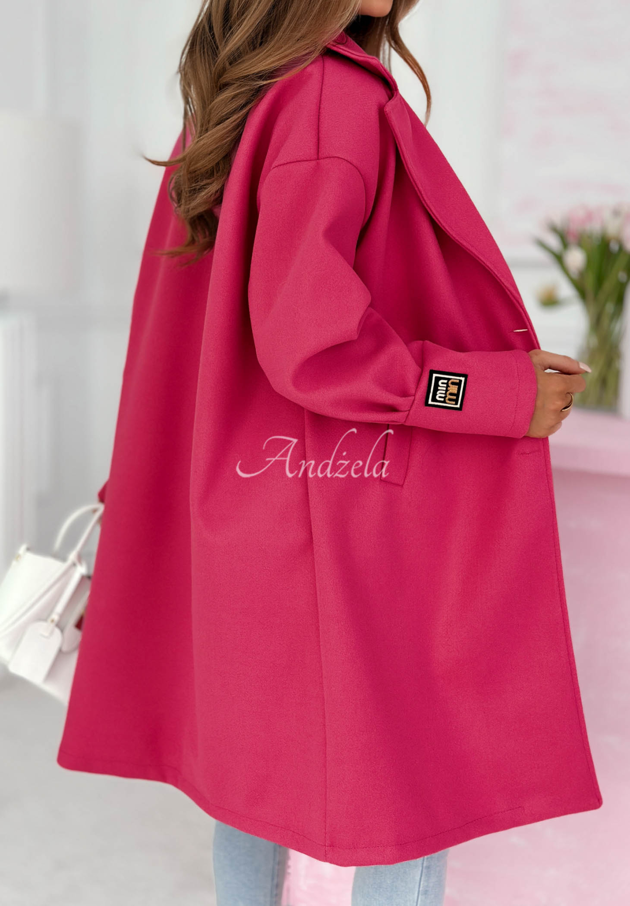 Długi płaszcz z kołnierzem Janette fuksjowy