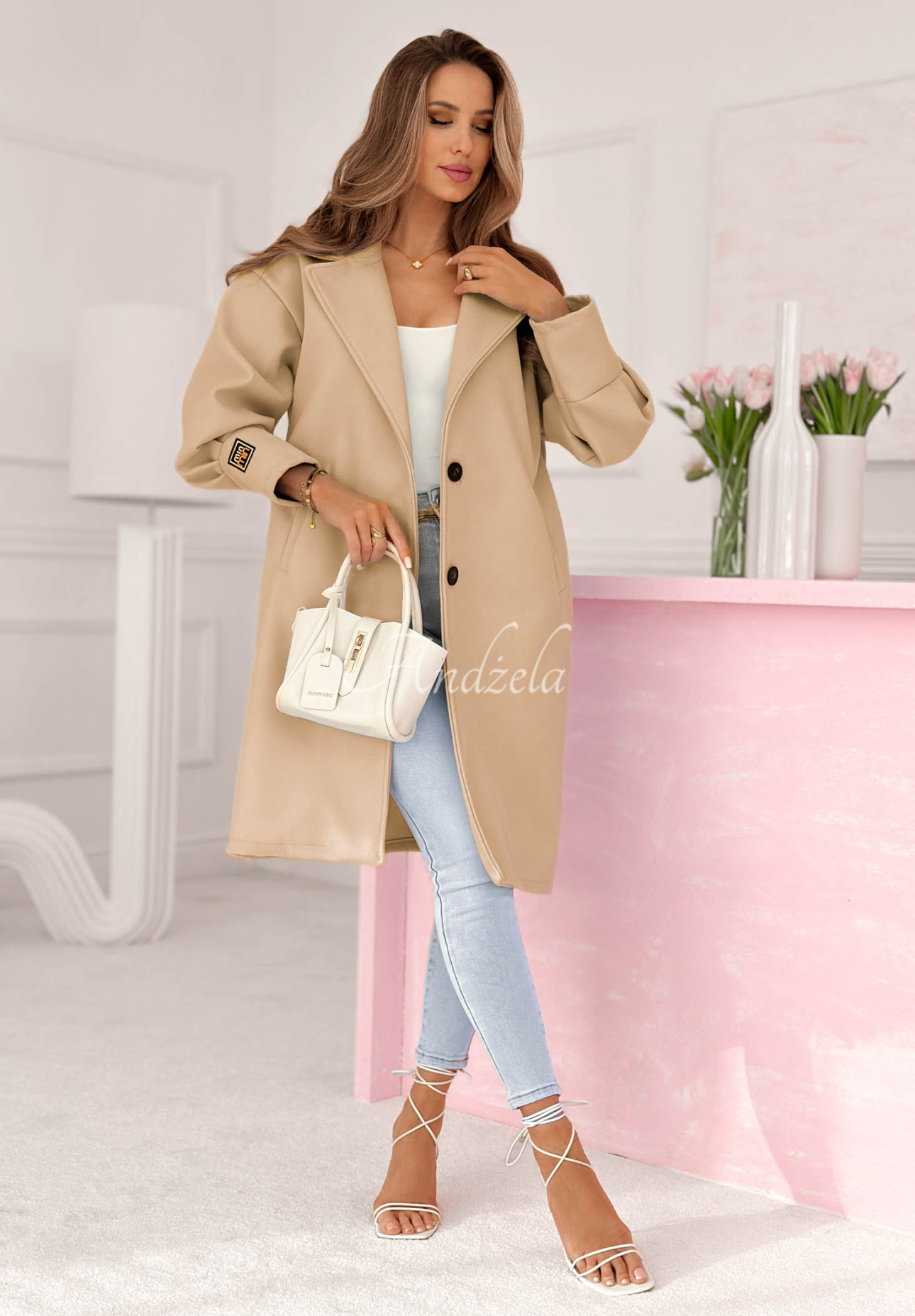 Long coat with Janette collar, beige