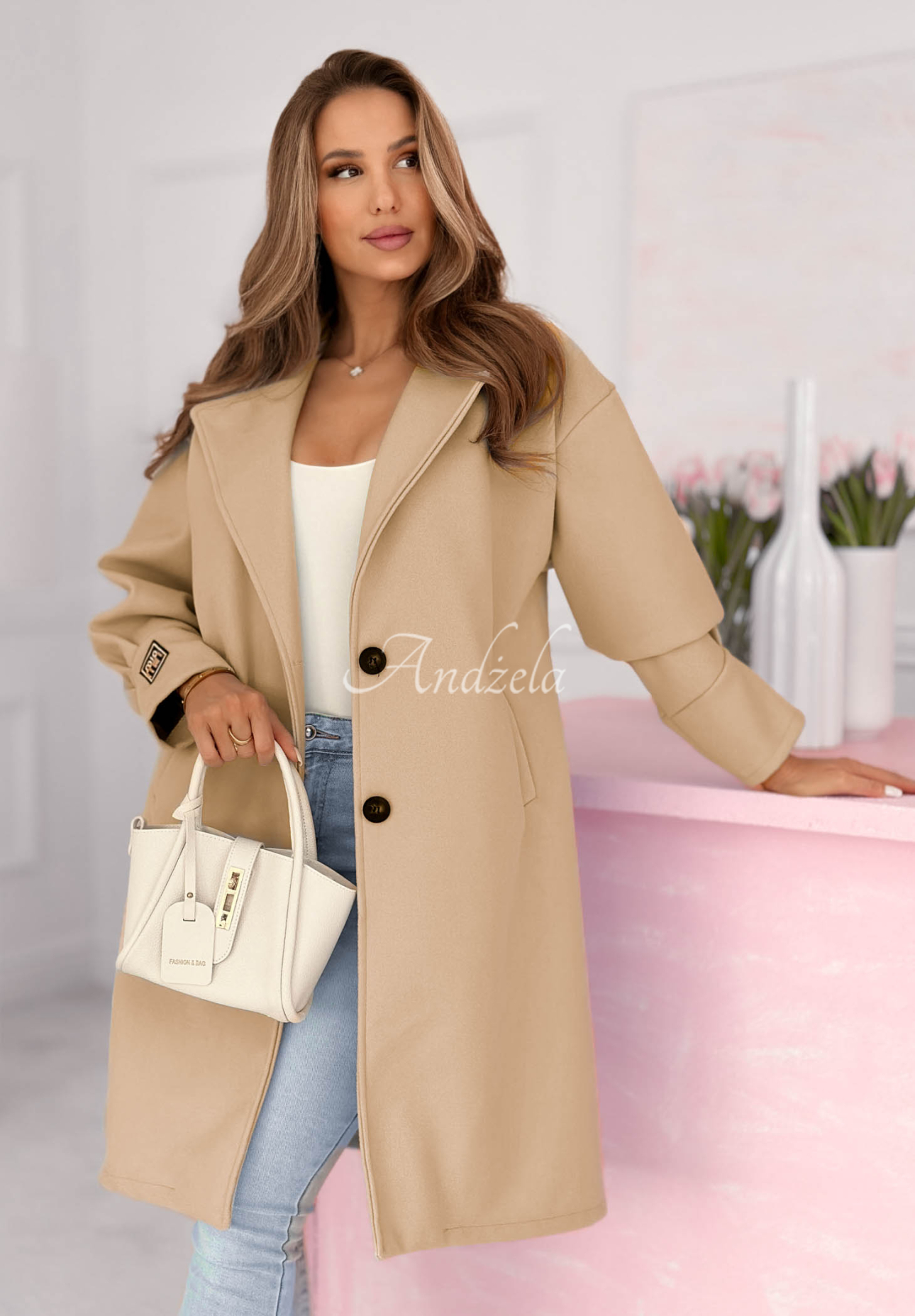 Long coat with Janette collar, beige