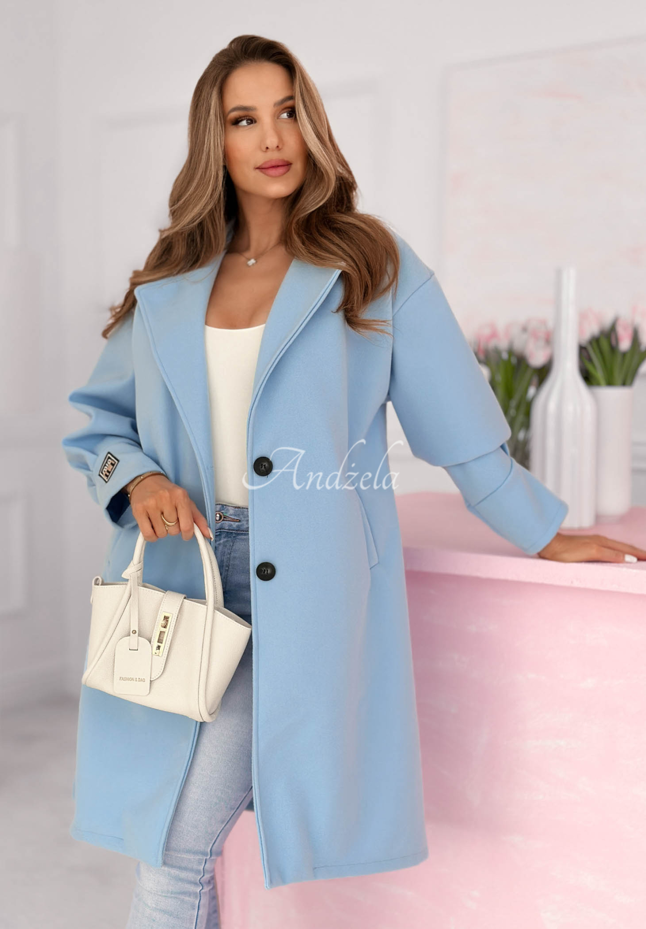 Long coat with Janette collar, sky blue