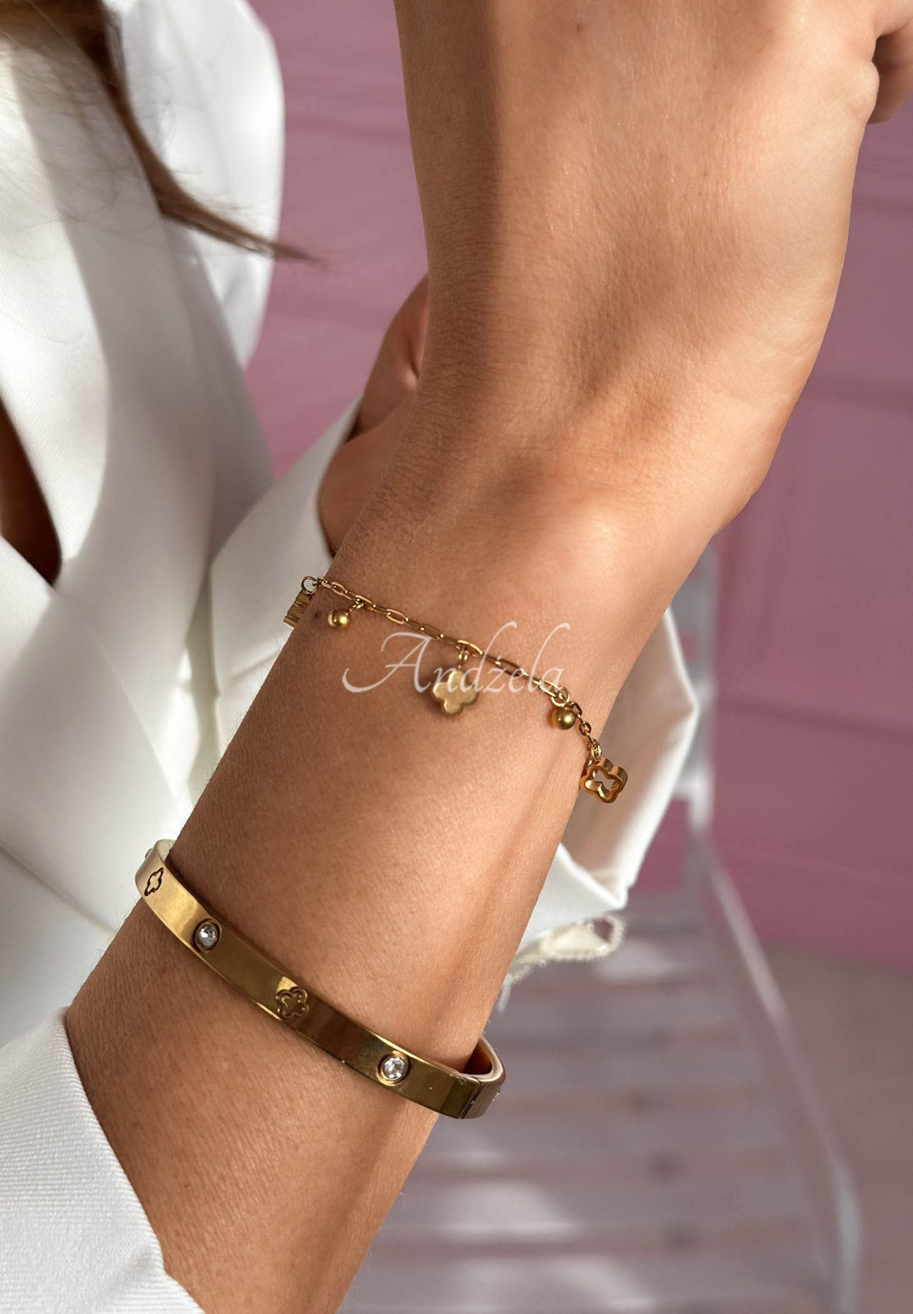 Bransoletka z koniczynkami Golden Clover złota