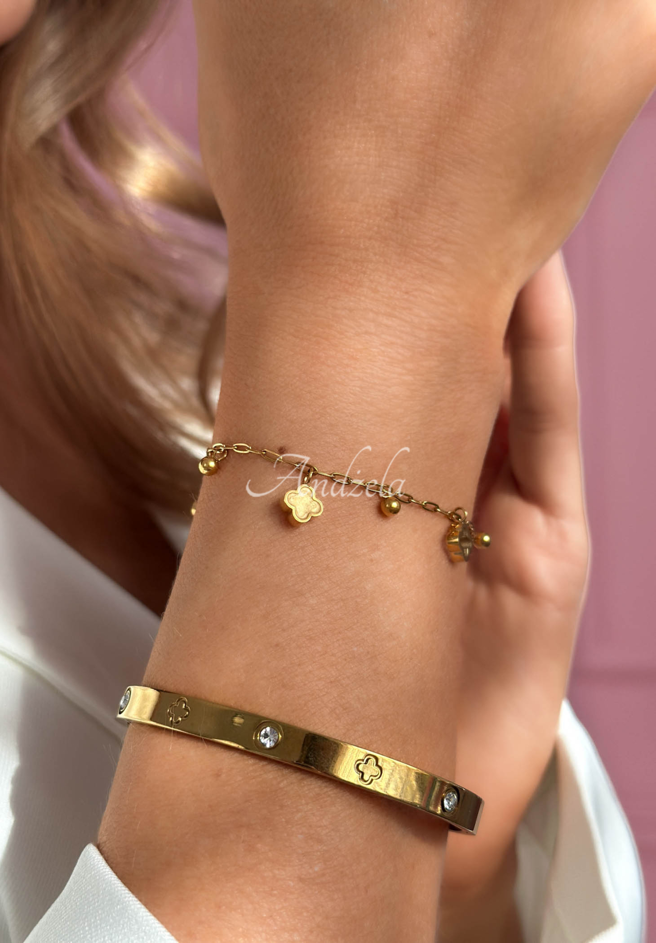 Bransoletka z koniczynkami Golden Clover złota