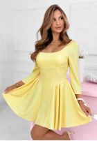 Flared mini dress with square neckline Good Luck Baby yellow