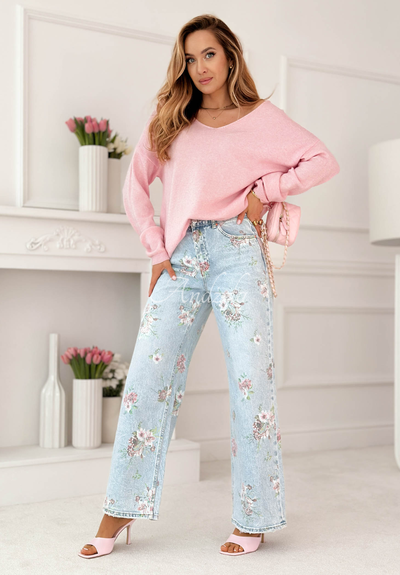 Lizzie blue wide-leg floral jeans
