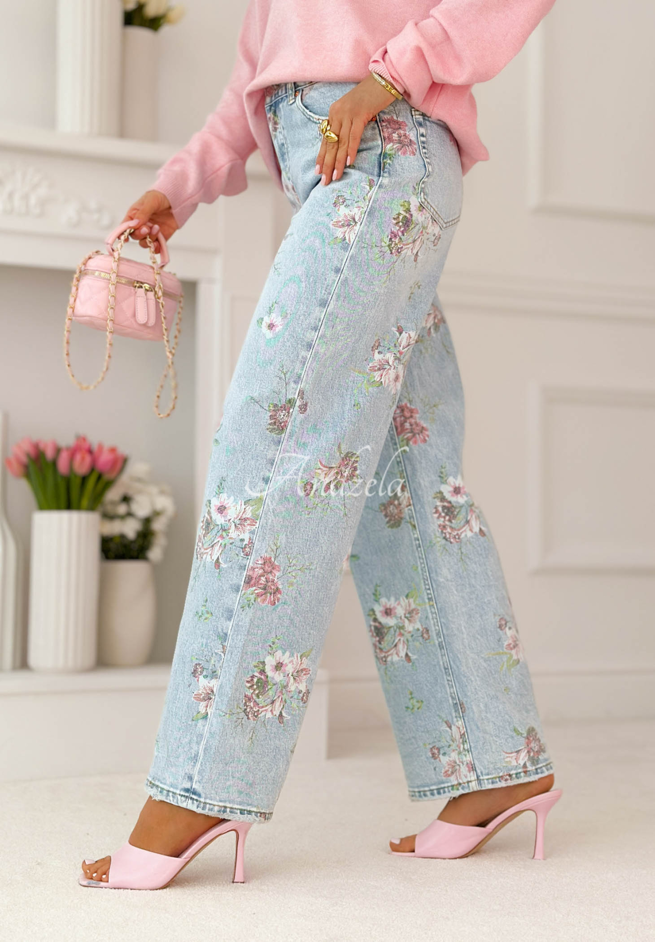 Lizzie blue wide-leg floral jeans