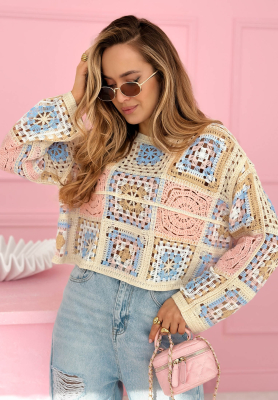 Yasmine pink openwork boho sweater