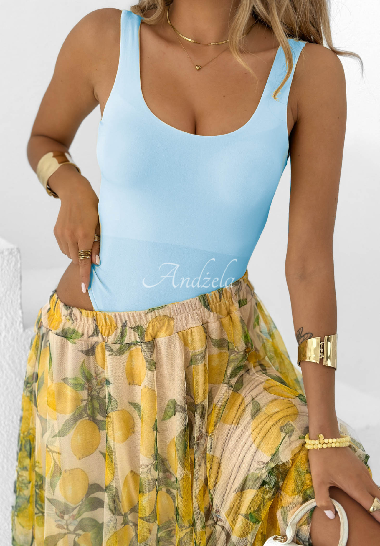 Hold My Heart strappy bodysuit, light blue