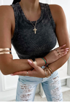 Prążkowany top na ramiączkach Callie ciemnoszary