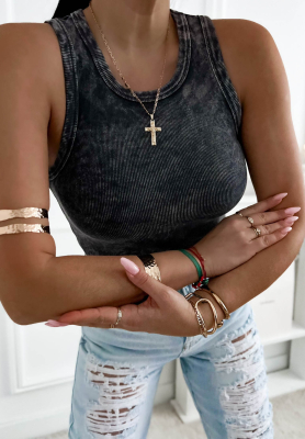 Callie dark gray ribbed cotton tank top