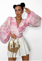 Wzorzysta bluzka z dekoltem na zakładkę La Milla Angelina beżowo-różowa