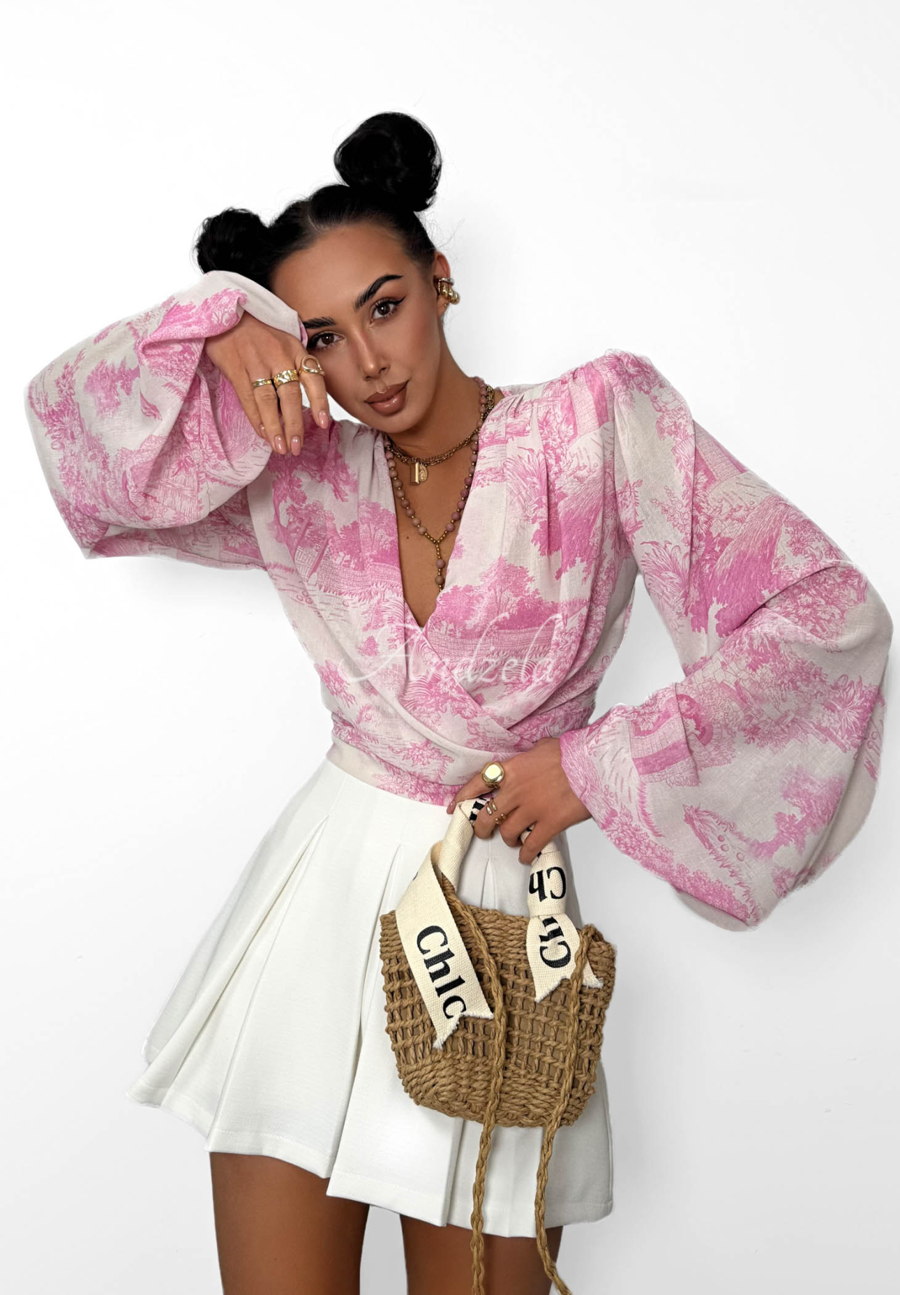 La Milla Angelina Pink Patterned Viscose Knit Blouse