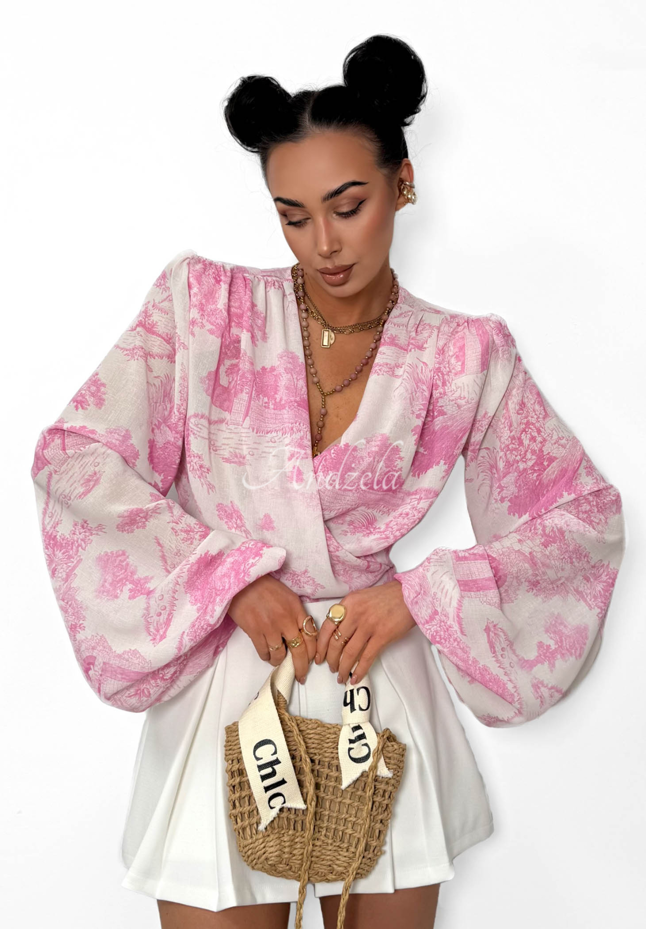 La Milla Angelina Pink Patterned Viscose Knit Blouse