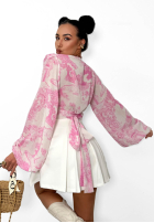 Wzorzysta bluzka z dekoltem na zakładkę La Milla Angelina beżowo-różowa