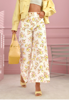 Jeansowa spódnica midi w kwiaty La Flora biała