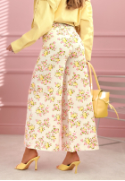 Jeansowa spódnica midi w kwiaty La Flora biała