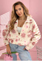 Avalisse white and pink floral stand-up collar jacket