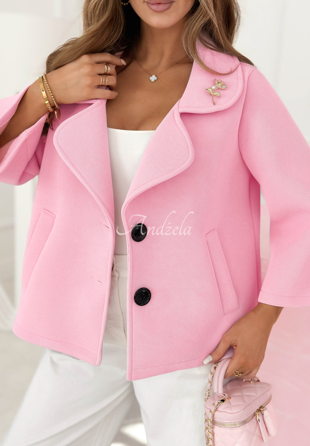 Short coat with Maristella collar, pink