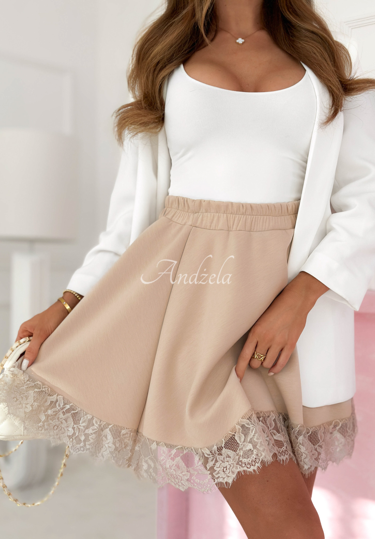 Sweet &amp; Sour beige mini skirt with lace